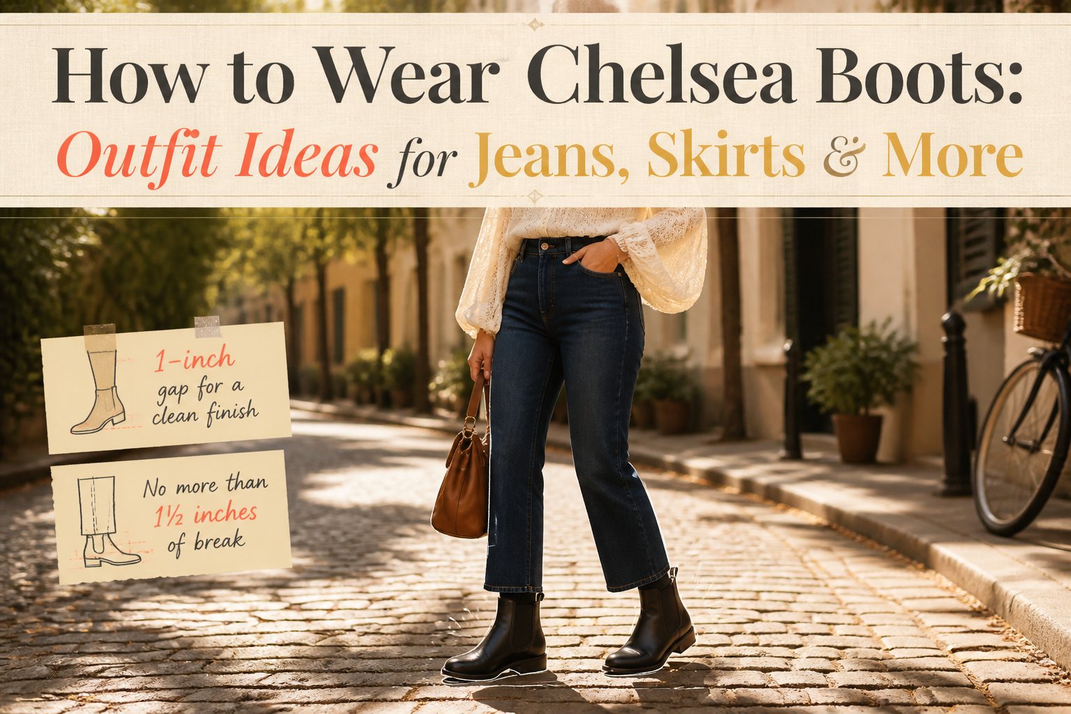 Chelsea boots displayed with multiple outfit ideas for styling.