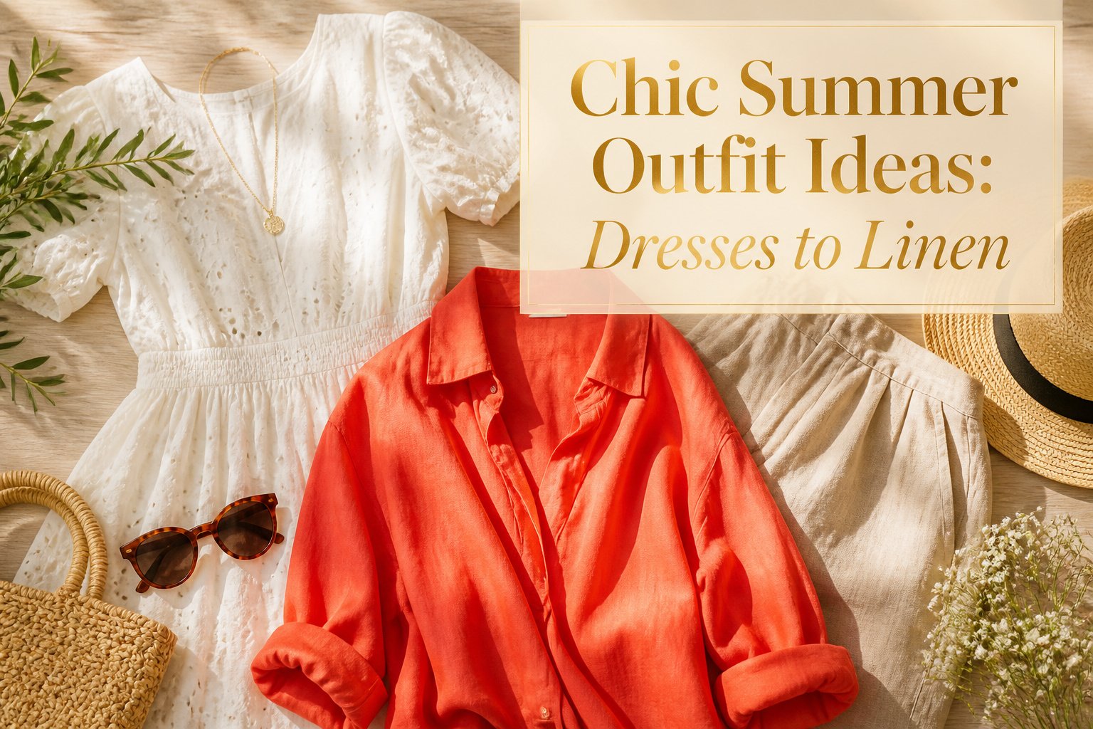 Various summer outfits displayed, showcasing light fabrics and trendy designs.