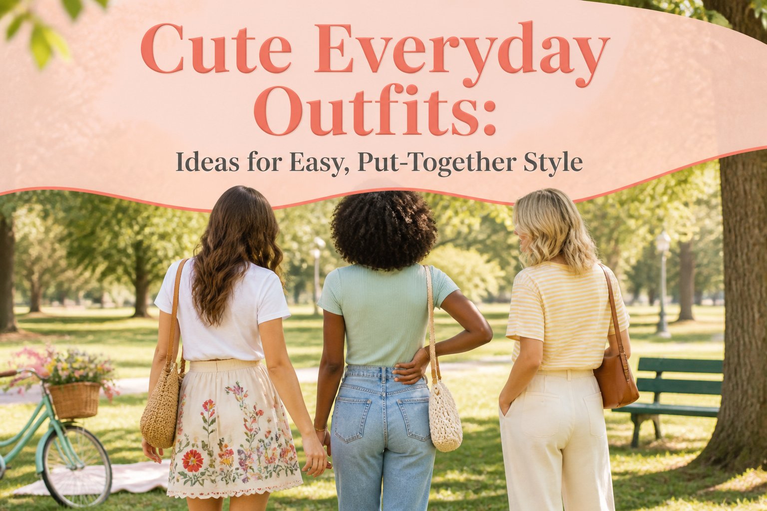 A collage of various cute everyday outfits displayed together.