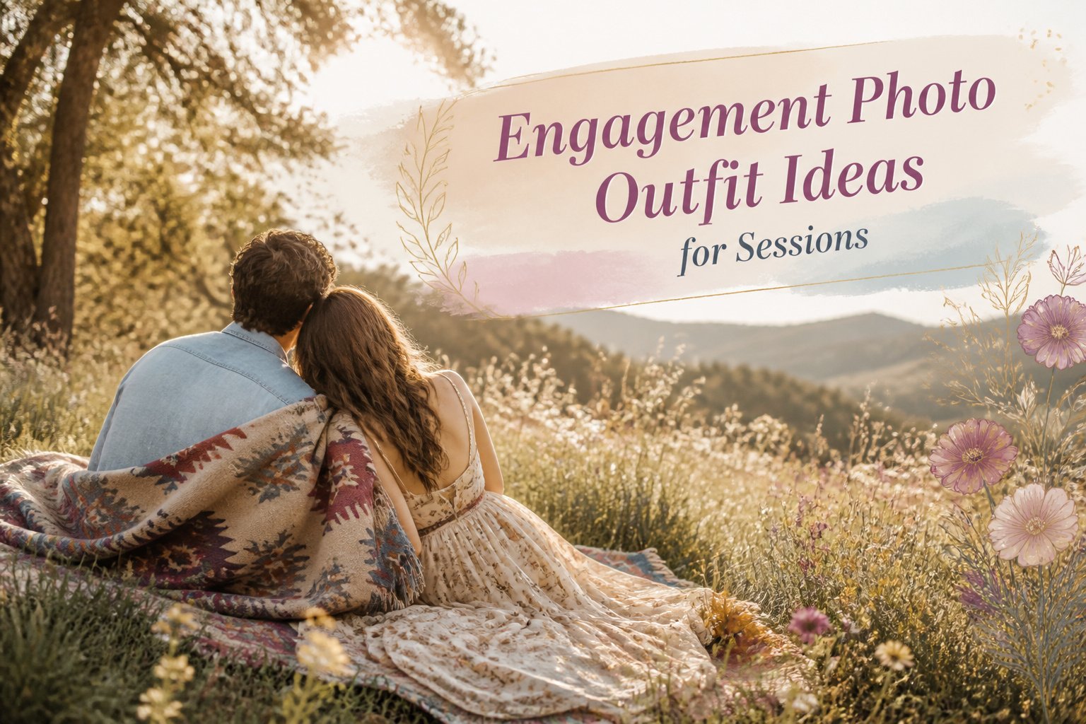 Couple in coordinated outfits posing for engagement photos.