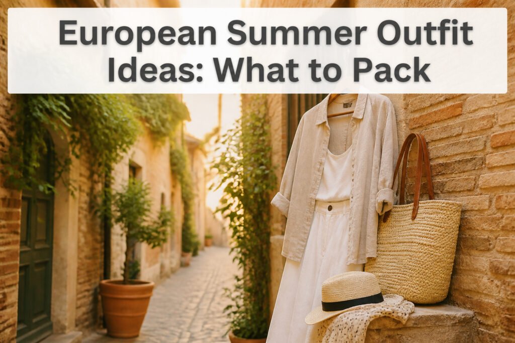 A collection of summer outfits suitable for European travel.