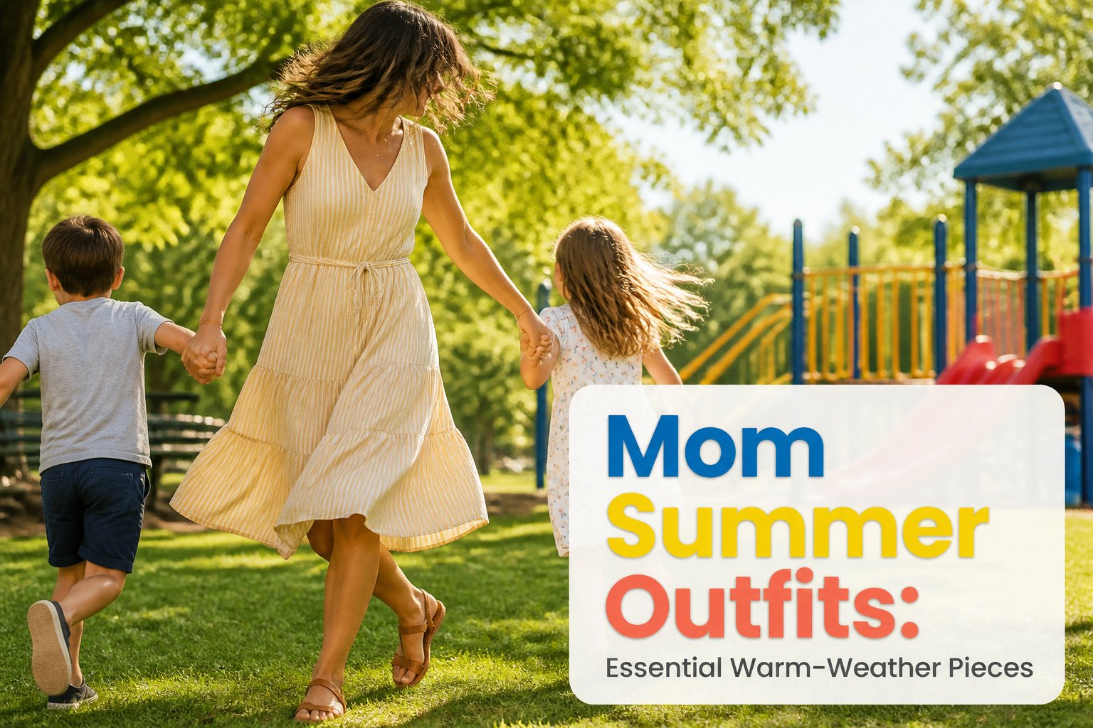 A variety of summer outfits for moms displayed together.