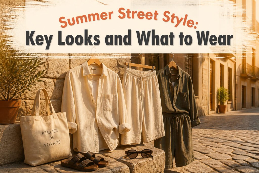 Various summer outfits showcasing street style trends for 2026.