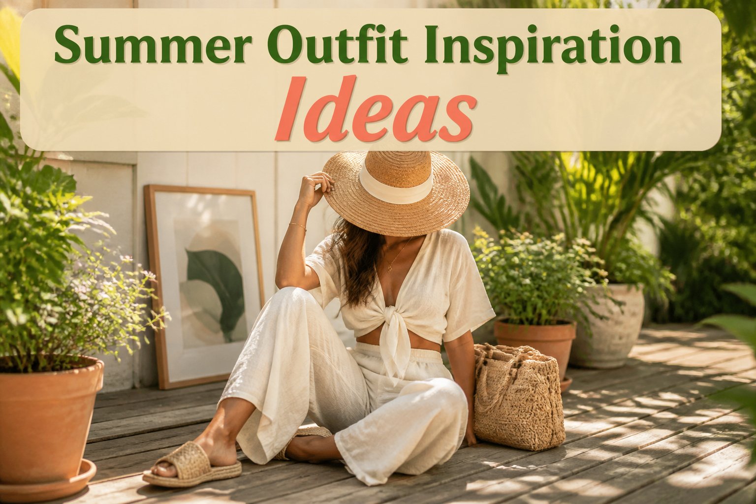 Colorful summer outfits displayed in a bright outdoor setting.