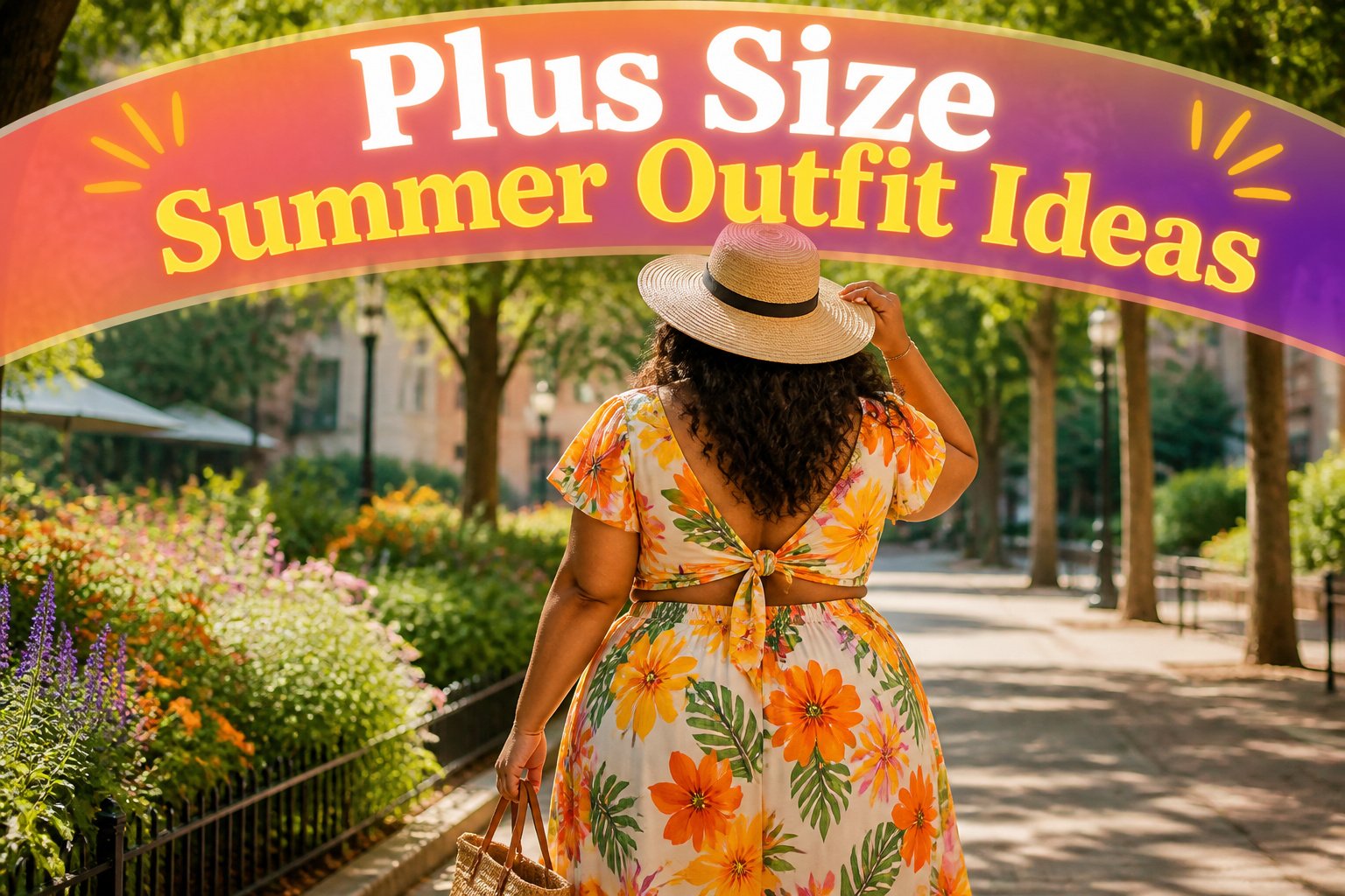 Various plus size summer outfits displayed in a stylish arrangement.