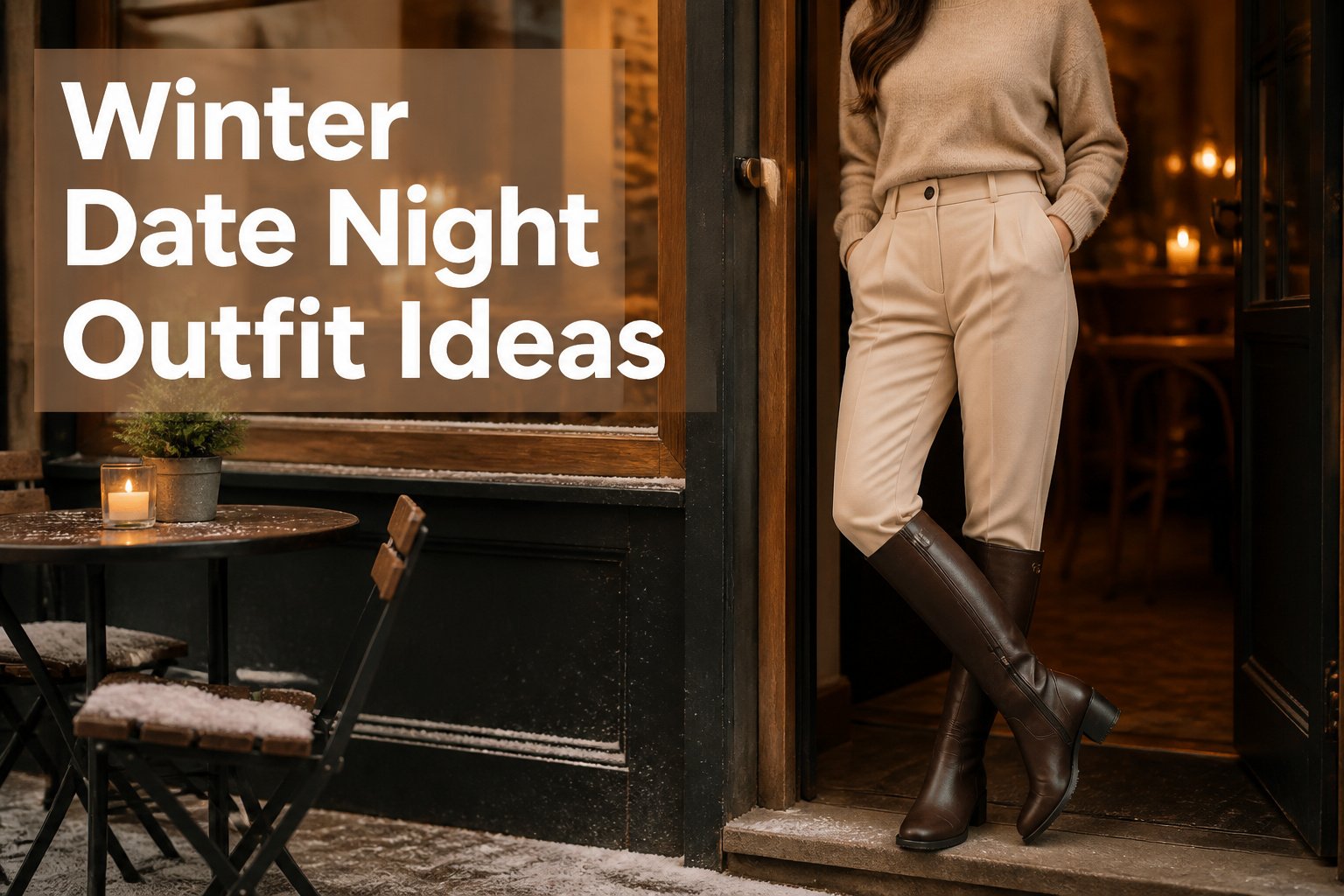A variety of winter date night outfits displayed on a rack.