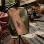 Different small tattoo designs on skin, showcasing various placements.