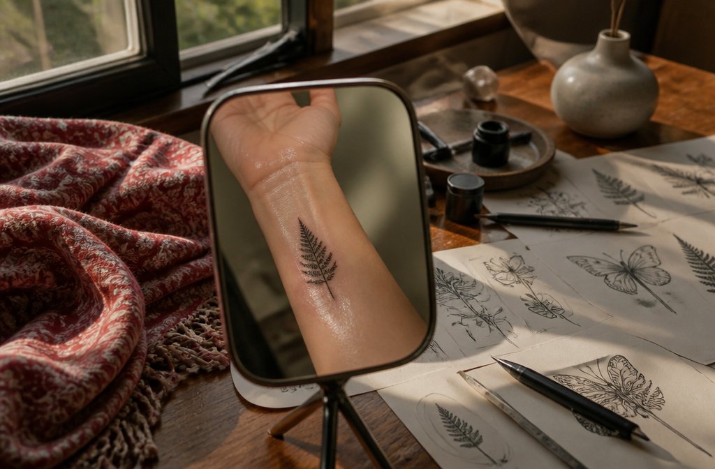 Different small tattoo designs on skin, showcasing various placements.